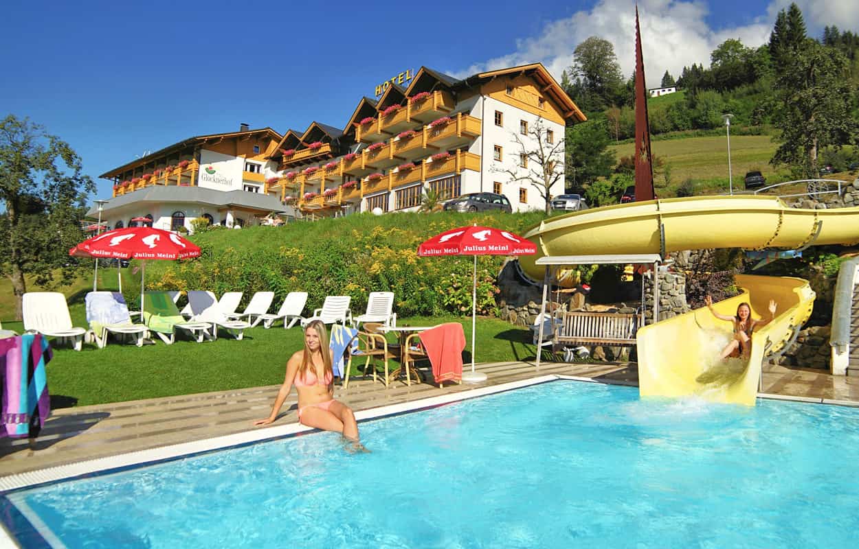 Pool with water slide – ideal for a family holidays in Carinthia